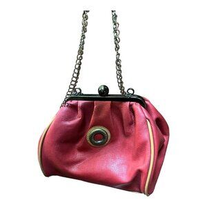 Capezio cross body shoulder bag red faux leather bucket style gathered top